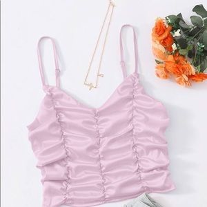 lavender puffy top with adjustable straps